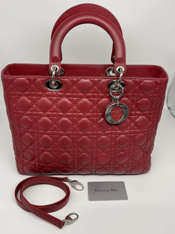 Christian Dior Lambskin Cannage Large Lady Dior Maroon Red